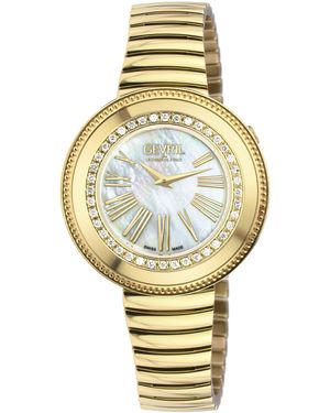 Gevril Gandria Swiss Diamond Watch, 316L Ss/Ipyg Case, Mop Dial, Ipyg Bracelet - Metallic