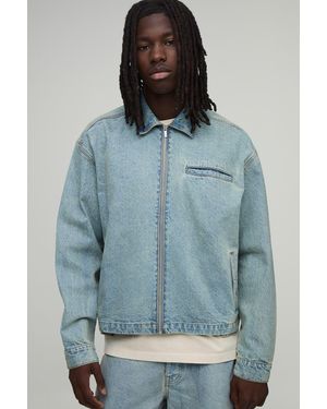 BoohooMAN Essential Boxy Denim Harrington Jacket - Blue