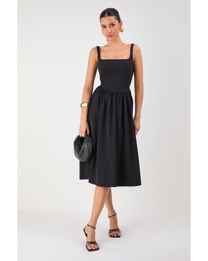 MissPap Square Neck A Line Midi Dress - Black