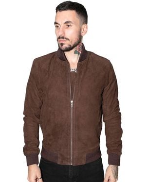 Infinity Leather Retro Goat Suede Varsity Bomber Jacket-Athens - Brown
