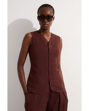 Karen Millen Viscose Linen Woven Longline Waistcoat - Red