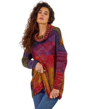 Roman Cowl Neck Ombre Longline Jumper - Red