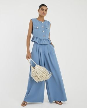 River Island Wide Leg Trousers Pleated Zip - Blue