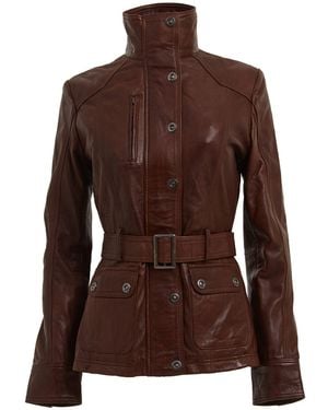 Infinity Leather Military-Inspired Biker Jacket-Middleton - Brown