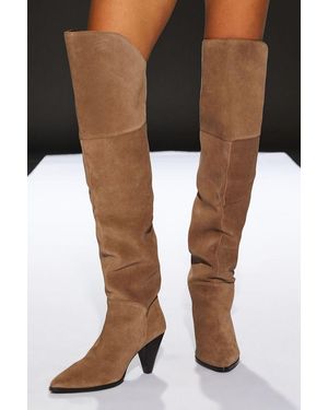 Runway 1.8.1.8 Suede Heeled Over The Knee Boots - Grey