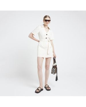 River Island Skort Playsuit Belted Utility Cotton - White