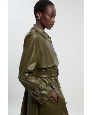 Karen Millen Faux Leather Belted Trench Coat - Green