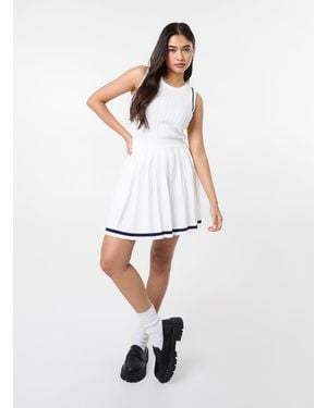 Pink Vanilla Pleated Mini Skirt With Contrast Binding - White