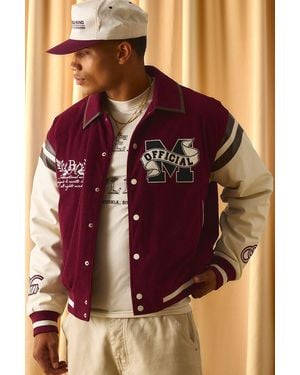 BoohooMAN Regular Fit Cord Applique Pu Sleeve Varsity Jacket - Purple