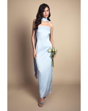 Oasis Bandeau Satin Bridesmaid Maxi Dress With Scarf - Natural