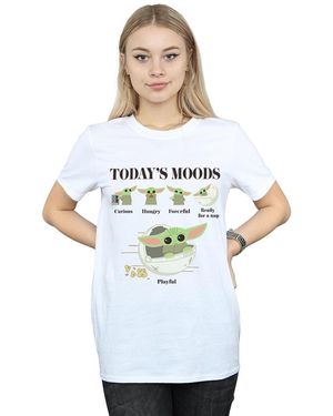 Star Wars Ladies The Mandalorian The Child Moods Cotton Boyfriend T-Shirt - White