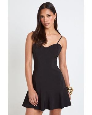 Boohoo Stretch Crepe Cami Bust Cup Frill Hem Mini Dress - Black