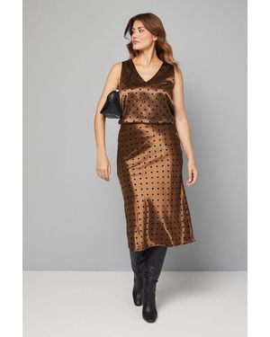 Wallis Satin Spot Bias Midi Skirt - Metallic