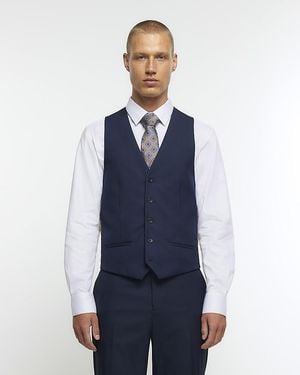 River Island Navy Skinny Fit Twill Suit Waistcoat - Blue