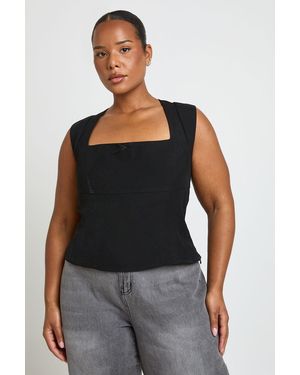 Boohoo Plus Cap Sleeve Bow Detail Corset - Black