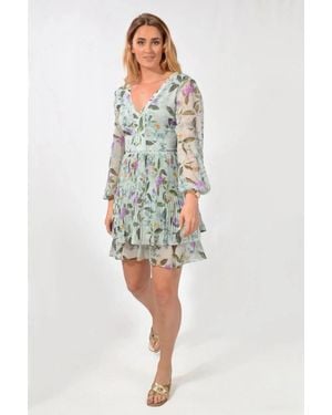 Oasis Floral Chiffon Long Sleeve Dress - Green