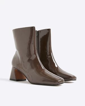 River Island Ankle Boots Patent Block Heel Pu - Brown