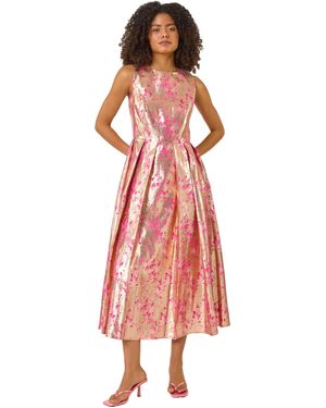 D.u.s.k Metallic Jacquard Midi Dress - Red