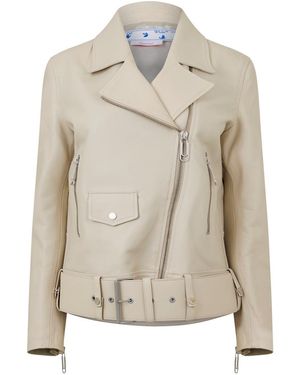 Off-White c/o Virgil Abloh Off Solid Patterned Asymmetric Zipped Cuff Bike Jacket - Natural