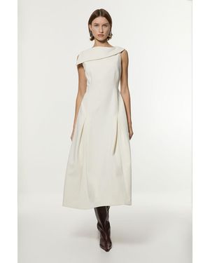 Karen Millen Compact Stretch Asymmetric Neck Tailored Full Skirted Dress - Natural