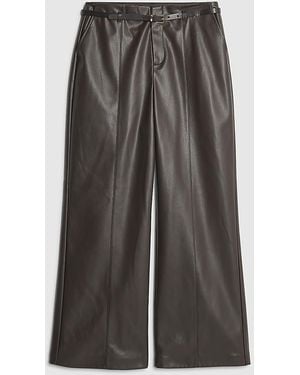 River Island Wide Leg Trousers Petite Faux Leather - Grey