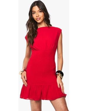 Boohoo Shirred Waist Ruffle Hem Mini Dress