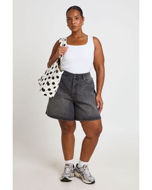 Boohoo Plus Denim Boyfriend Short - Blue