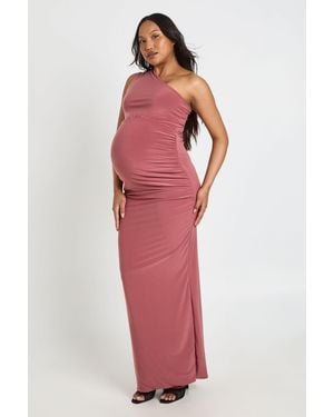 Boohoo Maternity Double Slinky One Shoulder Ruched Maxi Dress - Red