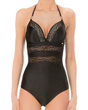Ultimo Underwired Halterneck Lace Gel Swimsuit - Black