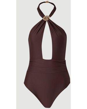 Karen Millen Shell Hardware Halterneck Swimsuit - Purple