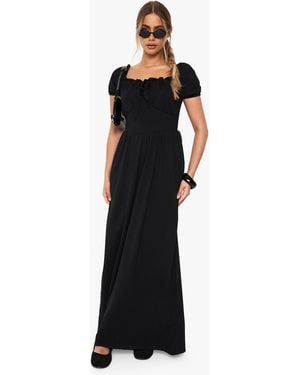 Boohoo Cotton Puff Sleeve Milkmaid Dress - Black
