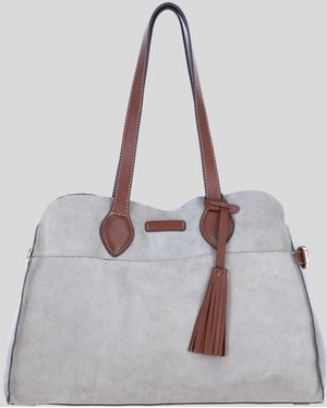 Brampton London Real Suede Leather Shoulder Bag With Tassel Charm - Natural
