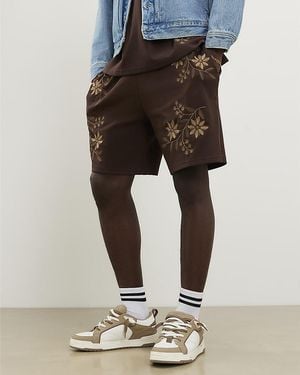 River Island Shorts Regular Fit Floral Drawstring Cotton - Brown