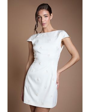 Oasis Embellished Drape Bow Wedding Mini Dress - White