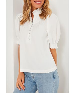 Azura Exchange Ruffled Neck Button Top - White