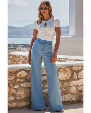 Sosandar Light Wash Palazzo Jeans - Blue
