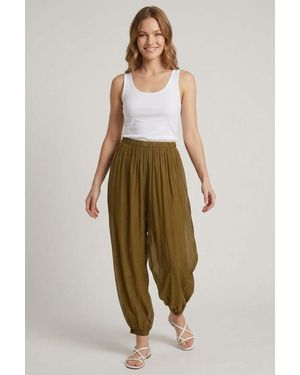 Izabel London Semi Sheer Layer High Waist Harem Trousers - Green