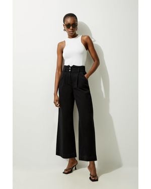Karen Millen Petite Denim Wide Leg Trousers - Black