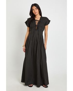 Boohoo Cotton Poplin Ruched Tie Waist Detail Maxi Dress - Black
