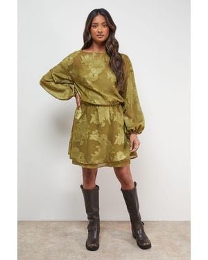 Oasis Boho Tie Sleeve Mini Dress - Green