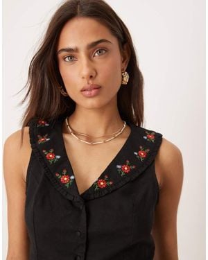 Nobody's Child Penny Embroidered Collar Crop Top - Black