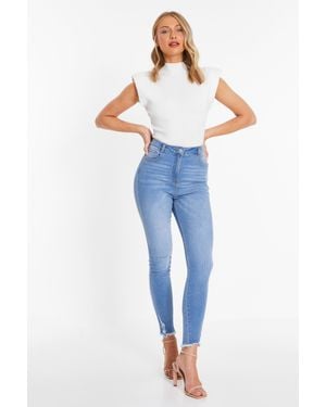 Quiz Denim Diamante Ripped Skinny Jeans - Blue