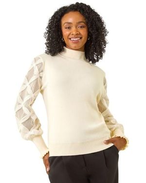 Roman Petite Lace Sleeve Knit Jumper - White