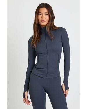 Boohoo Contour Ribbed Zip Through Active Jacket - Blue