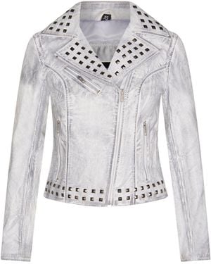 Infinity Leather Gothic Biker Jacket With Studs-Bilbao - Grey