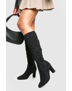 Boohoo Basic Block Heel Knee High Boots - Black