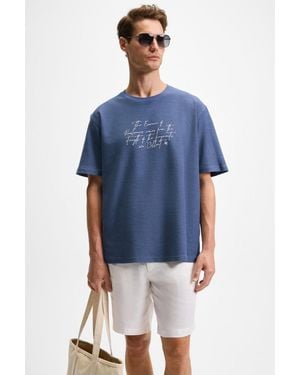 Grimelange Oversized Printed Crew Neck T-Shirt - Blue