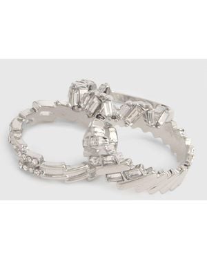 Boohoo Diamante Rings 3 Pack - Metallic