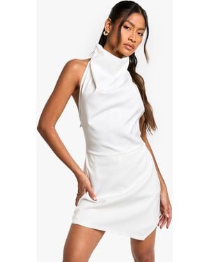 Boohoo Tailored Cowl Neck Sccop Back Playsuit - White