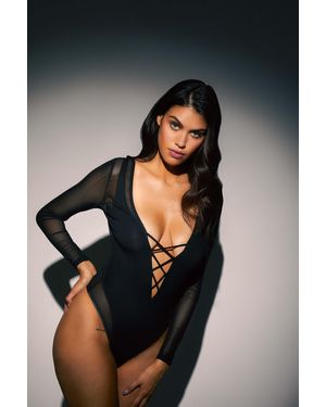 Wolf & Whistle Anika Mesh & Jersey Panelled Long - Black